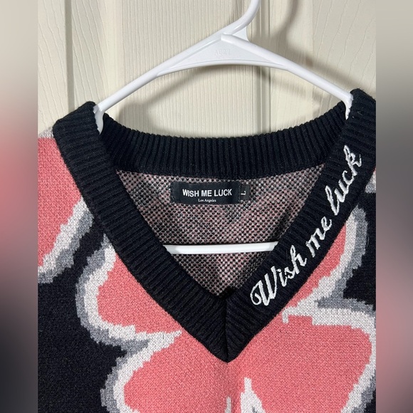 Wish Me Luck (sold at FP & REVOLVE) Pink and Black Clover Sweater Vest - Picture 2 of 3